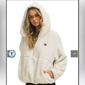 Aviator Nation TEDDY APRES HOODED HALF ZIP JACKET - VINTAGE WHITE